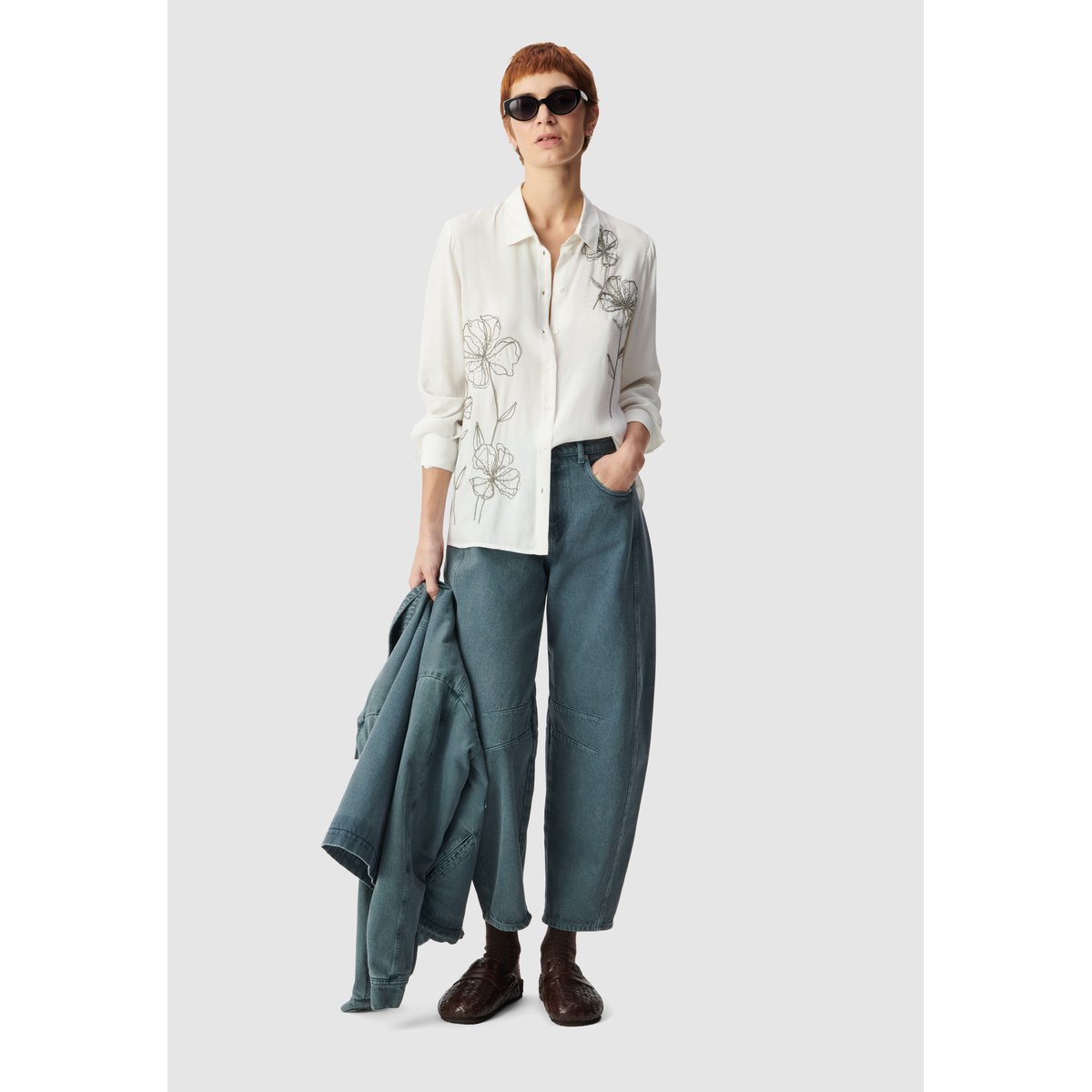 Chemise manches longues broderie fleurs off-white, IKKS