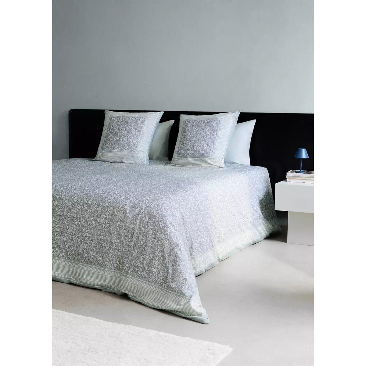 Housse de couette percale fleur décorative frise rayures Lit 150/160 cm gris clair/pastel, MANGO HOME