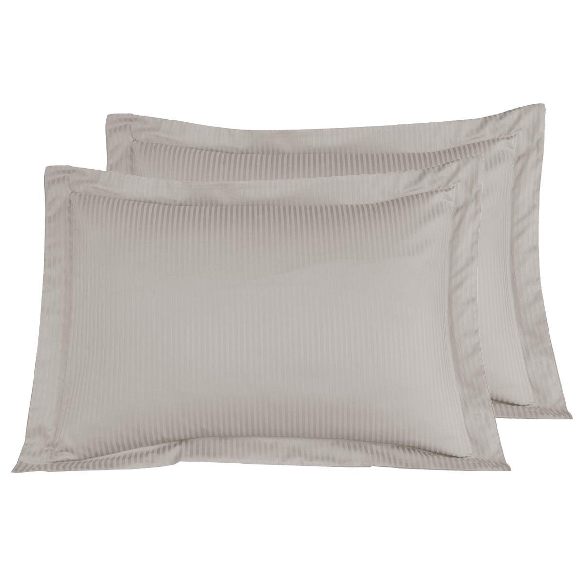 Lot de 2 taies d'oreiller rayées en satin de coton 120 fils VERSALUXE taupe, SENSEI MAISON