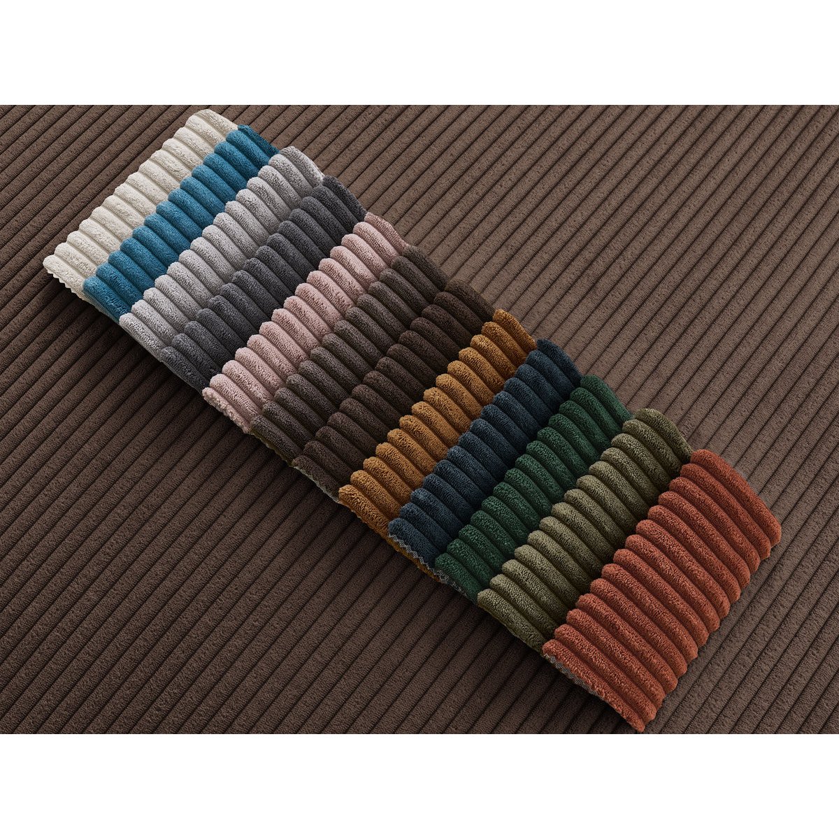 Canapé d'angle fixe 3 places en velours côtelé avec pouf, ENORE marron, BOBOCHIC