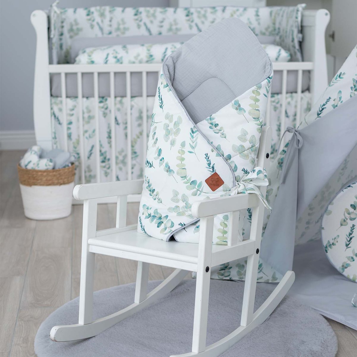 Gigoteuse d'emmaillotage en gaze de coton EUCALYPTUS gris, SEVIRA KIDS
