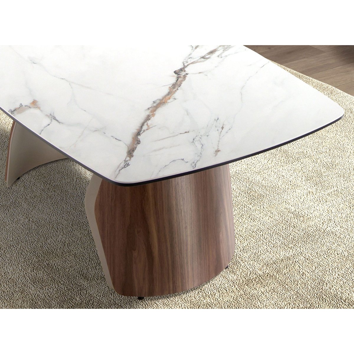 Table basse ovale en marbre porcelainé, acier et bois blanc | sable | noyer, ANGEL CERDA