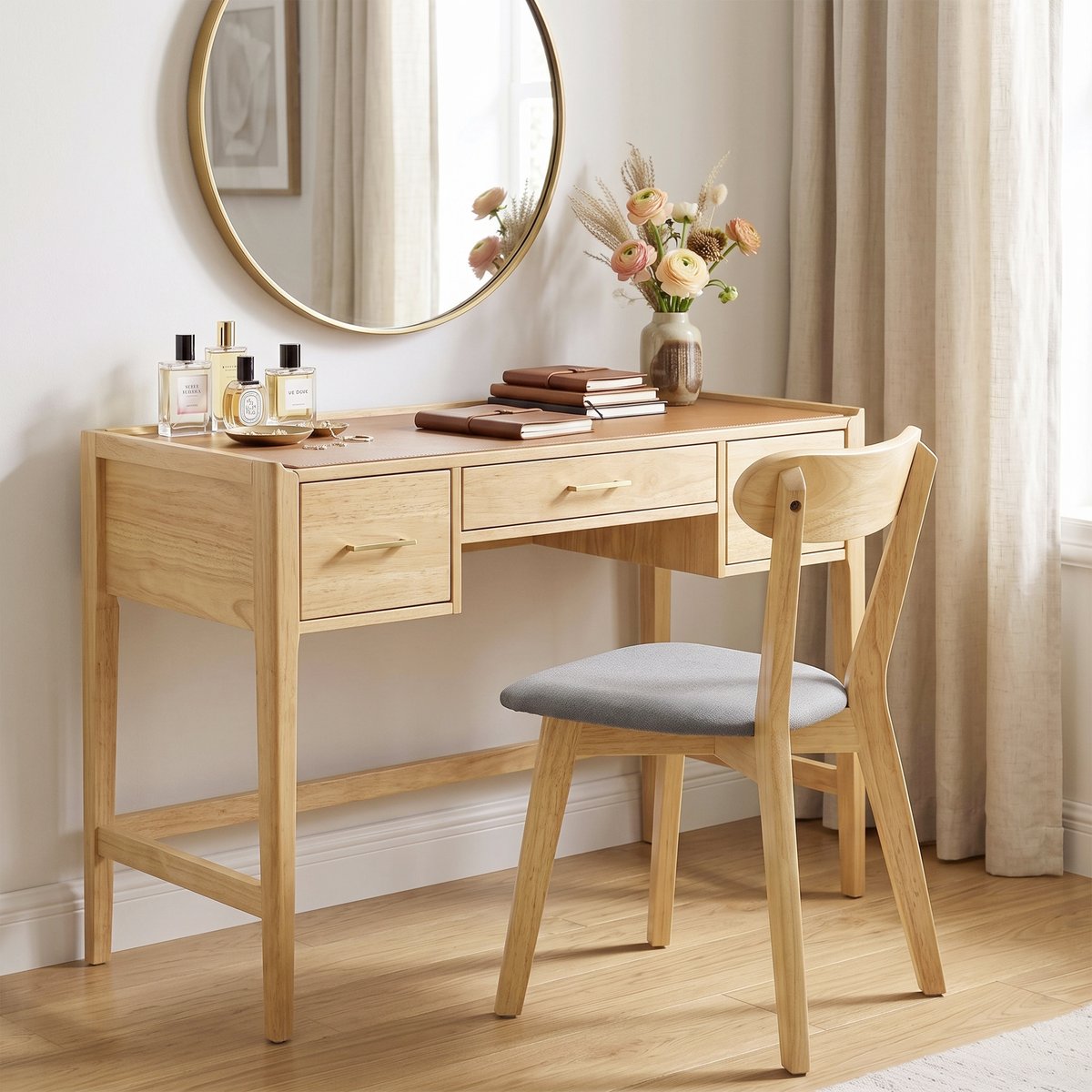 Chaise de salle à manger Tissu effet lin (100 gris et bois naturel, HOMCOM