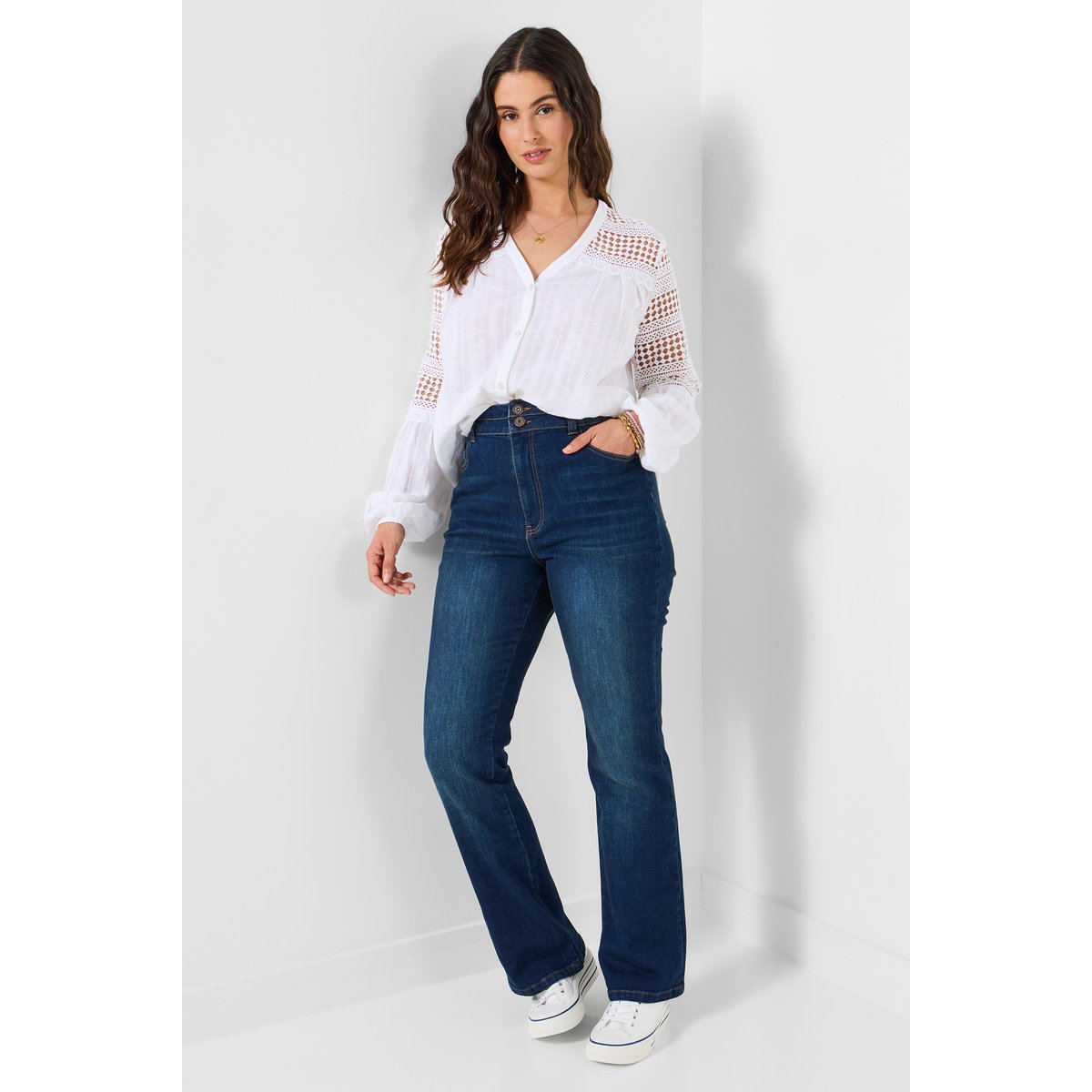 Blouse style bobo en mélange de lin texturé blanc, JOE BROWNS
