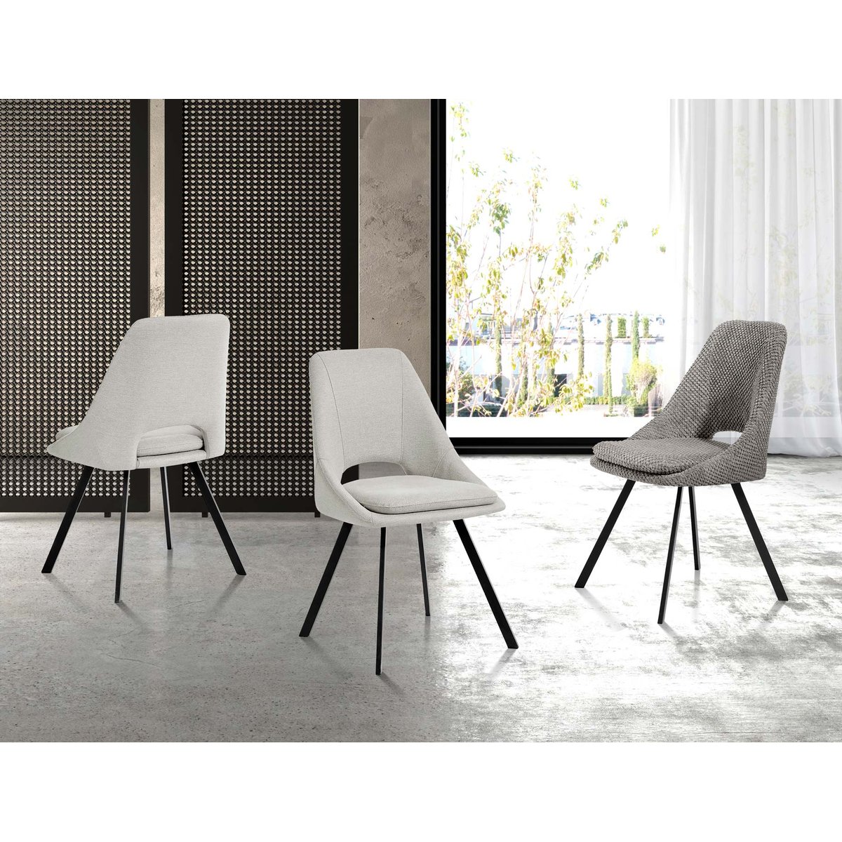 Lot de 2 chaises tissu et métal, TERRA beige, HISPANOHOGAR
