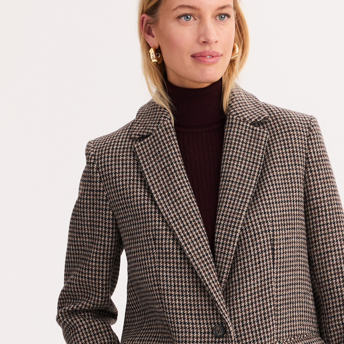 Blazer coupe droite à carreaux carreaux fond beige, ANNE WEYBURN