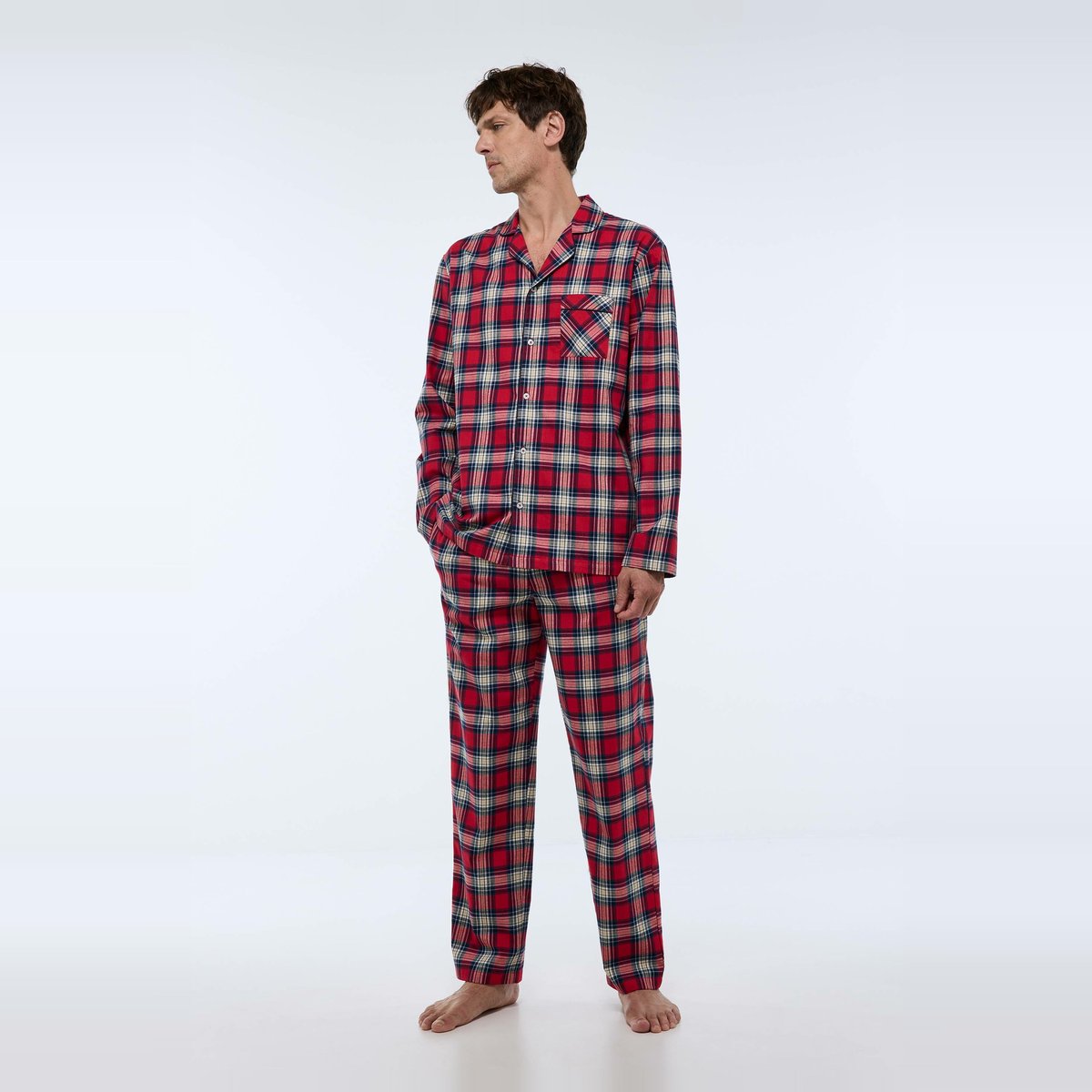 Pyjama manches longues et pantalon en flanelle. rouge, MONOPRIX