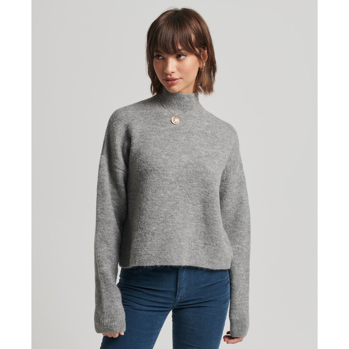 Pull à col cheminée Vintage Essential gris chiné clair, SUPERDRY