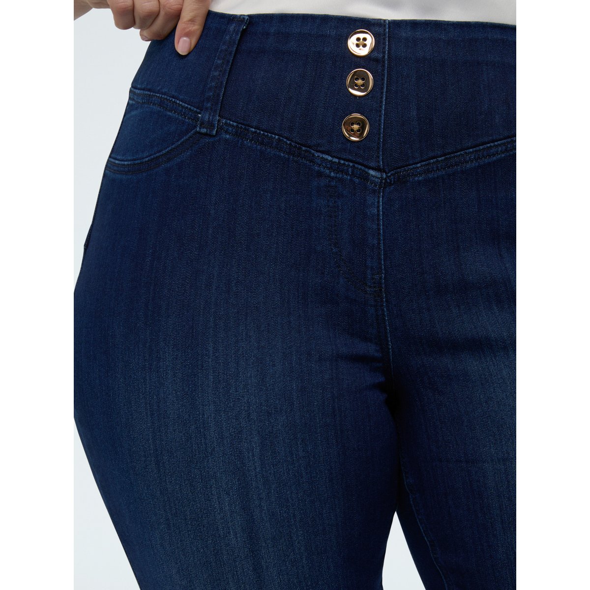 Dark blue jeggings with decorative buttons bleu, FIORELLA RUBINO