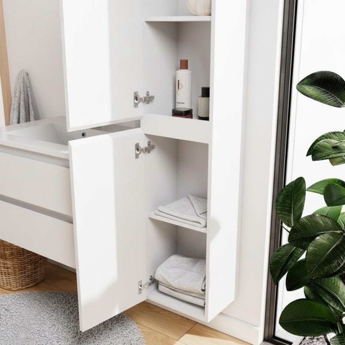 Meuble simple+robinet+miroir+colonne SORRENTO blanc brillant, MOB IN