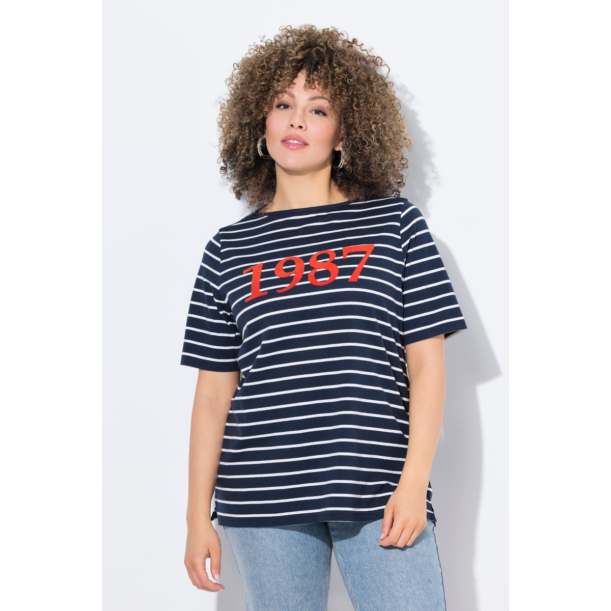 T-shirt rayé, flocage 1987 marine, ULLA POPKEN