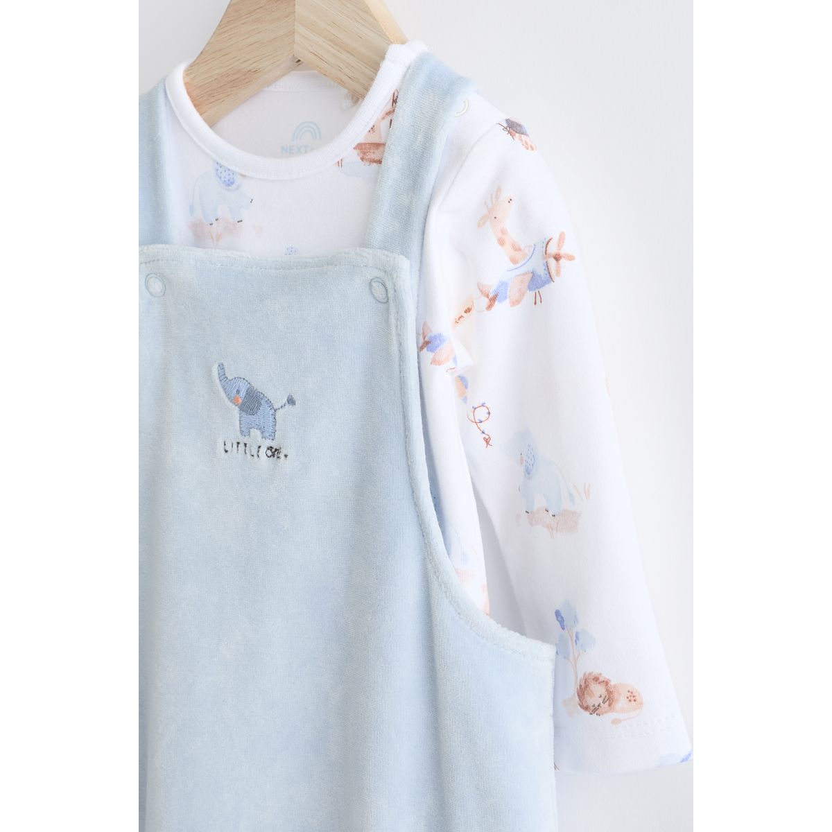 Salopette en velours et body bébé bleu imprimé éléphant, NEXT