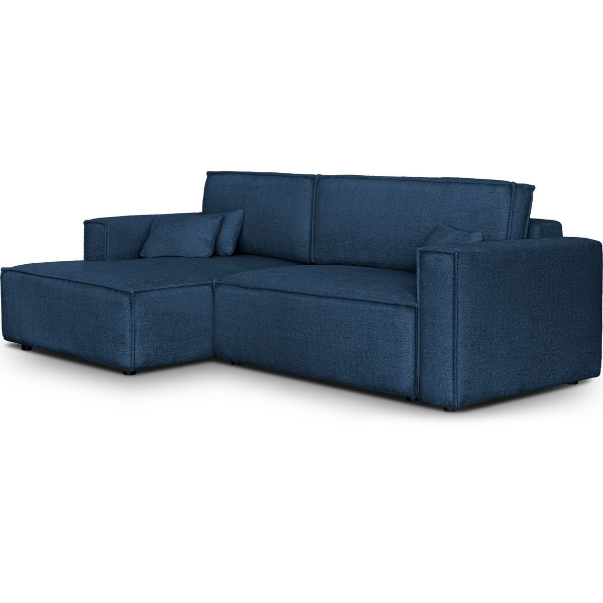 Canapé d'angle à gauche convertible 3 places en tissu bouclé - ASTI bleu foncé, HOMIFAB
