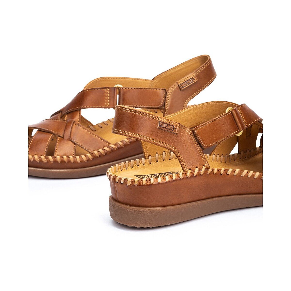 Cadaques Leather Wedge Sandals cognac, PIKOLINOS