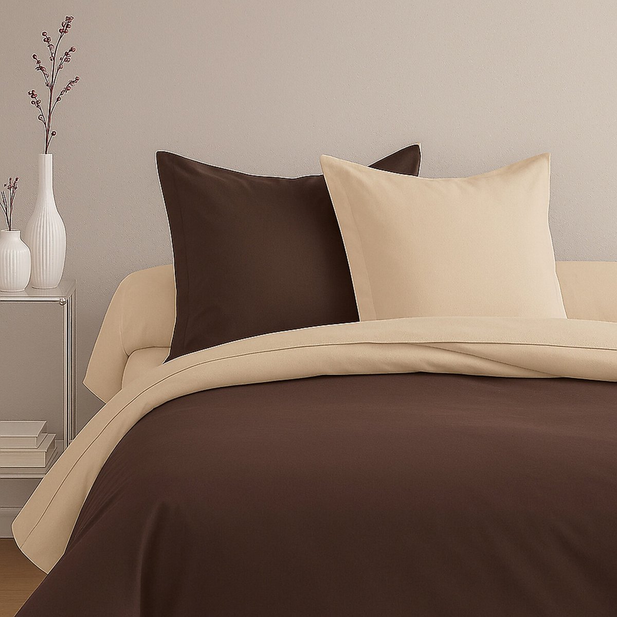 Taie d'oreiller 100% coton uni cacao, C DESIGN HOME TEXTILE