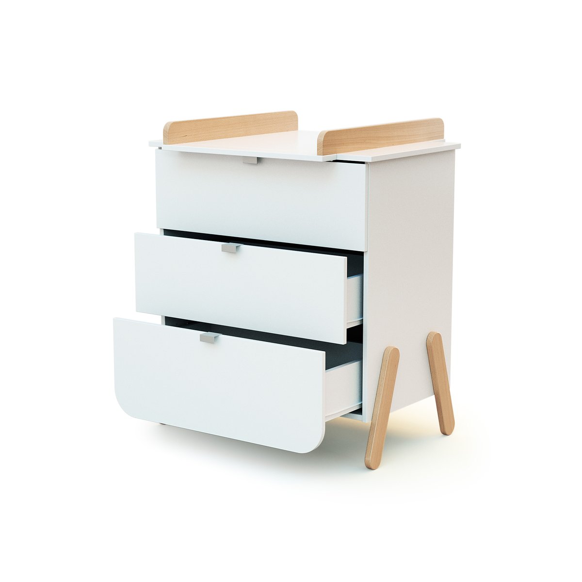 Commode à langer 3 tiroirs en bois PIRATE blanc et hêtre, WEBABY