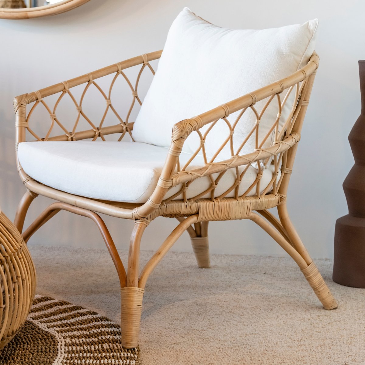 Fauteuil en rotin avec coussin LESKY naturel, HYDILE