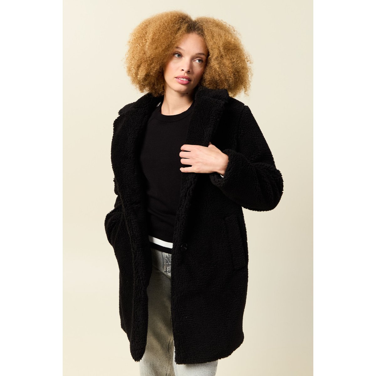 Manteau long laine mouton noir, BONOBO