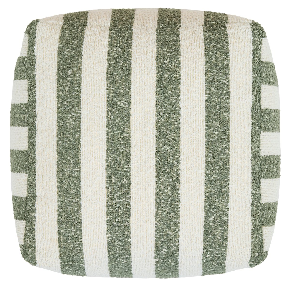 Pouf fauteuil et son repose-pied carré en bouclette rayée Oeko-Tex® - NATALIA vert olive, ICON