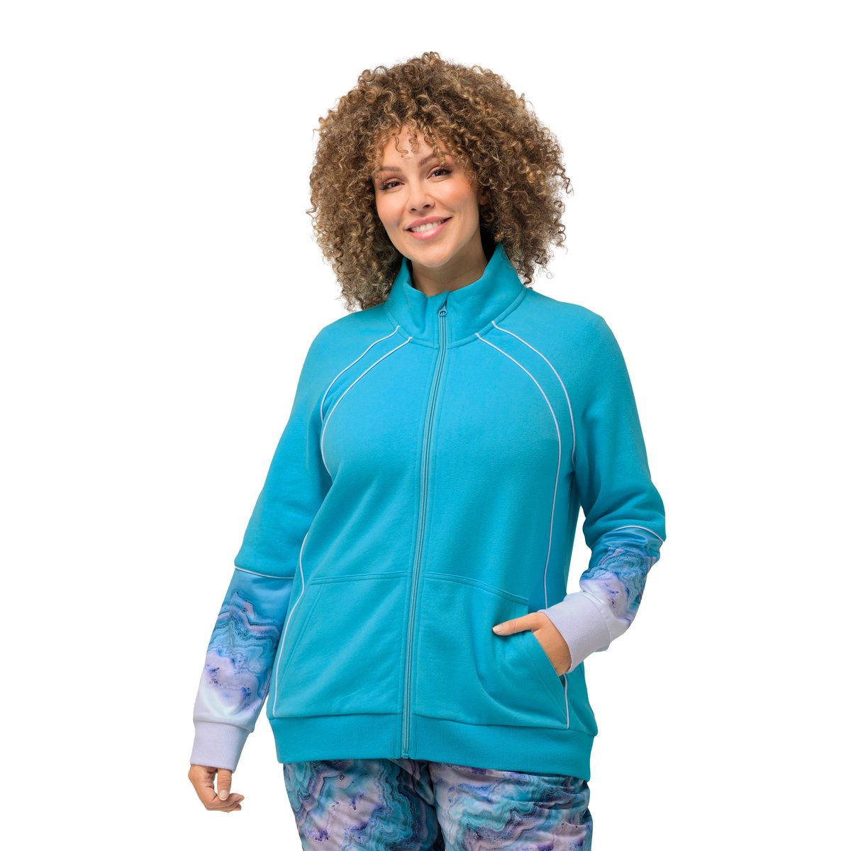 Veste en molleton à col montant turquoise clair, ULLA POPKEN