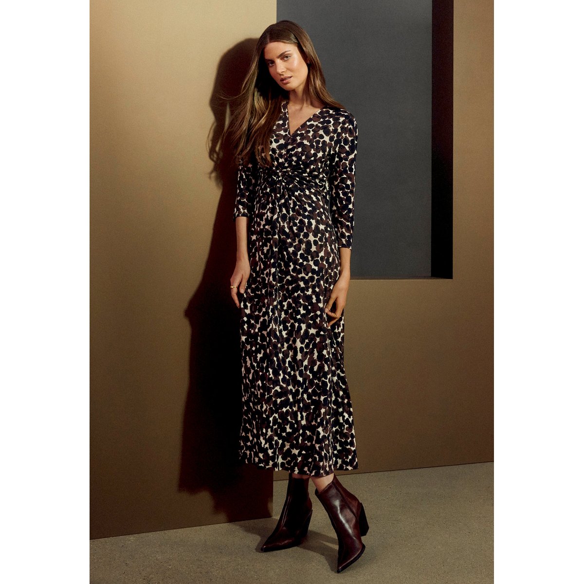Robe longueur midi à fronce marron/beige, BETTY BARCLAY