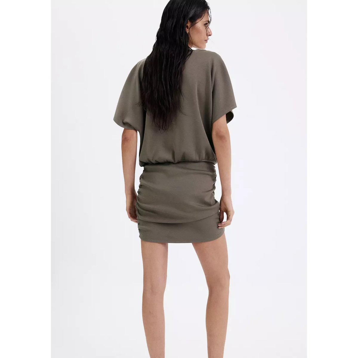 Robe maille détail drapé marron, MANGO