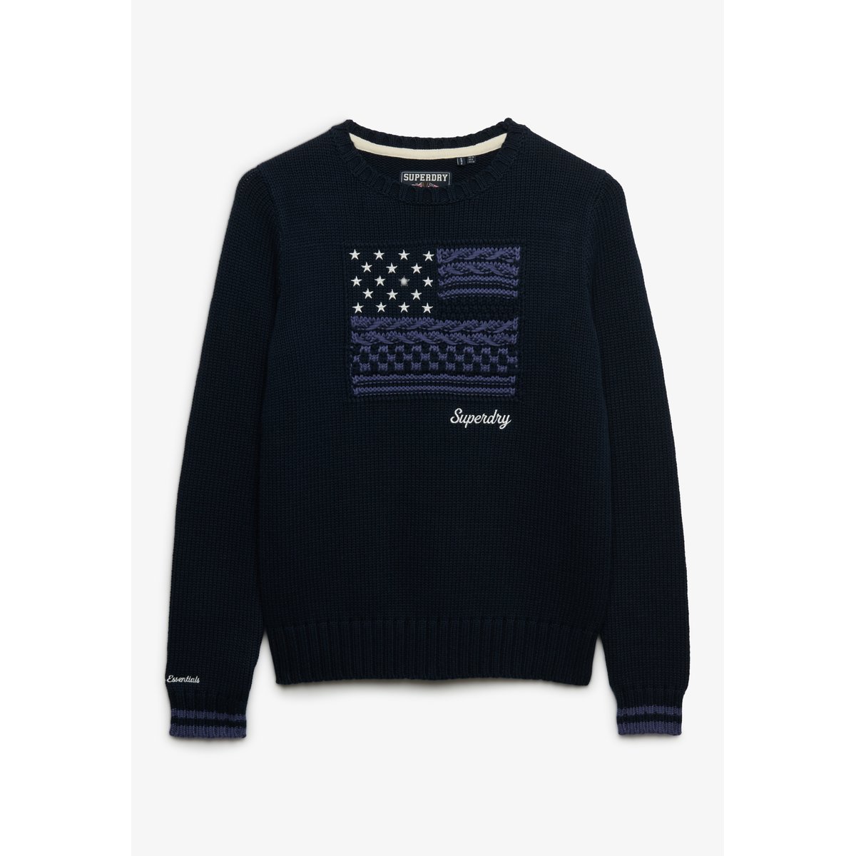 Pull Cable Flag Knit coupe décontractée bleu marine éclipse, SUPERDRY