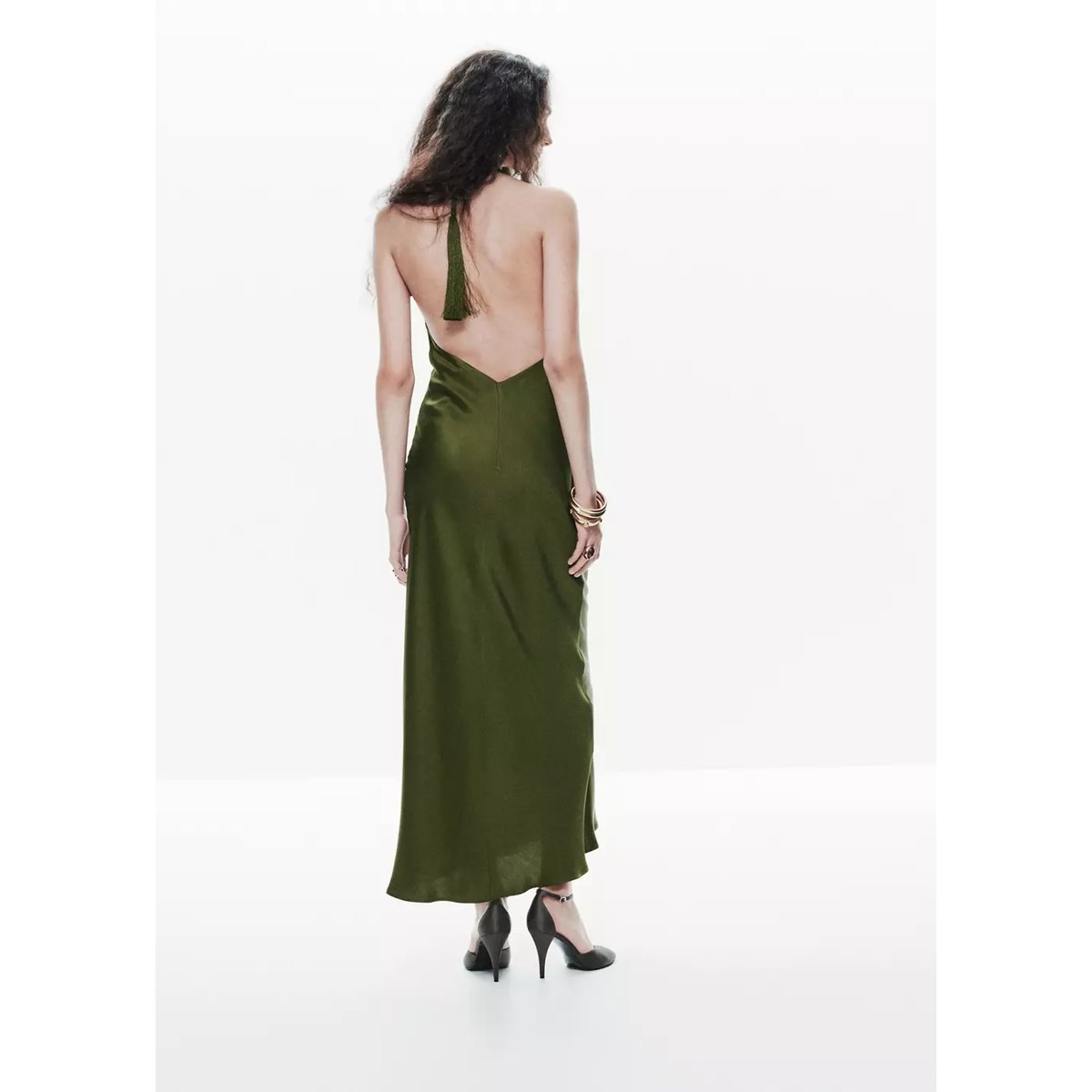 Robe emmanchures américaines dos nu vert, MANGO