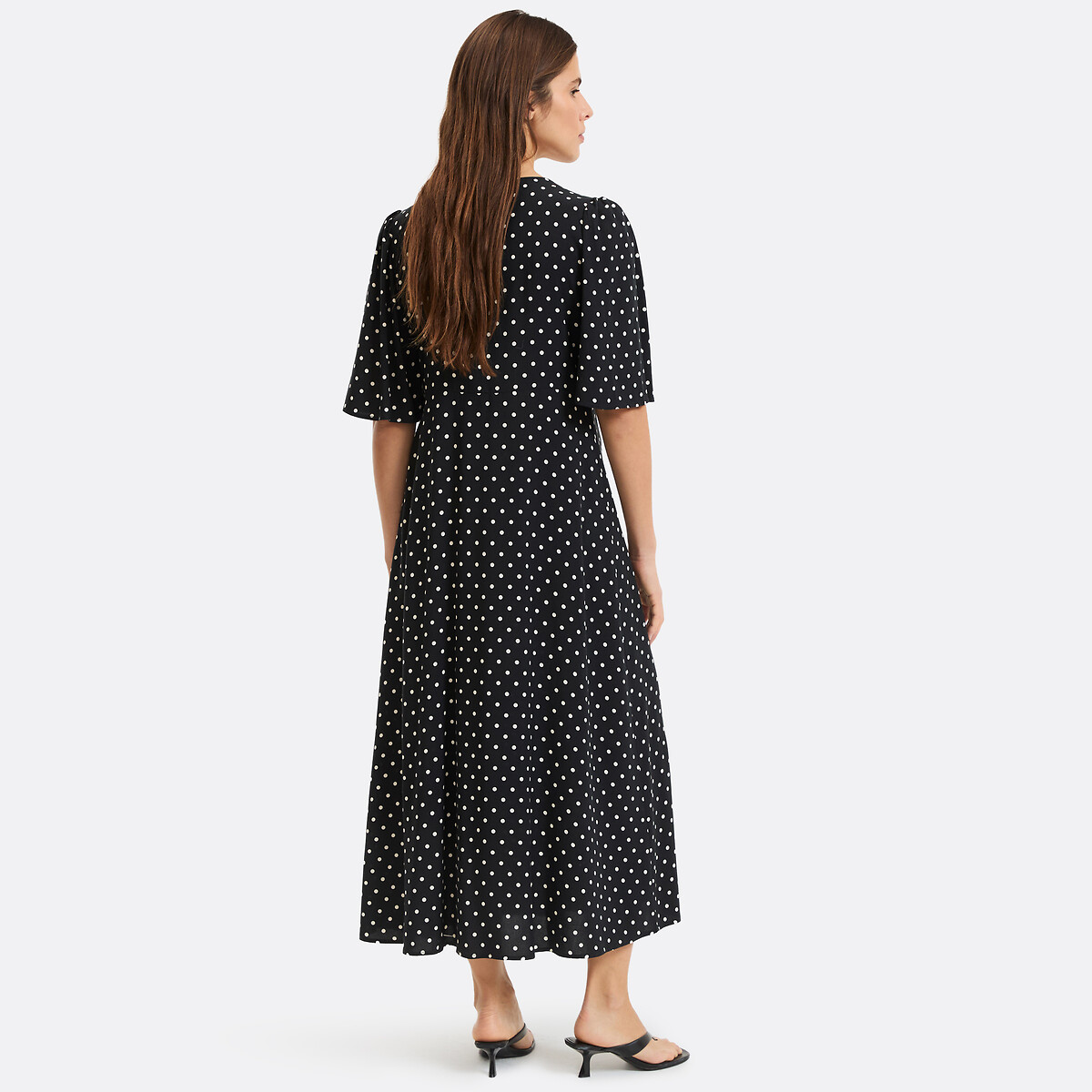 Robe évasée, imprimé à pois, longue, manches courtes imprimé pois, LA REDOUTE COLLECTIONS