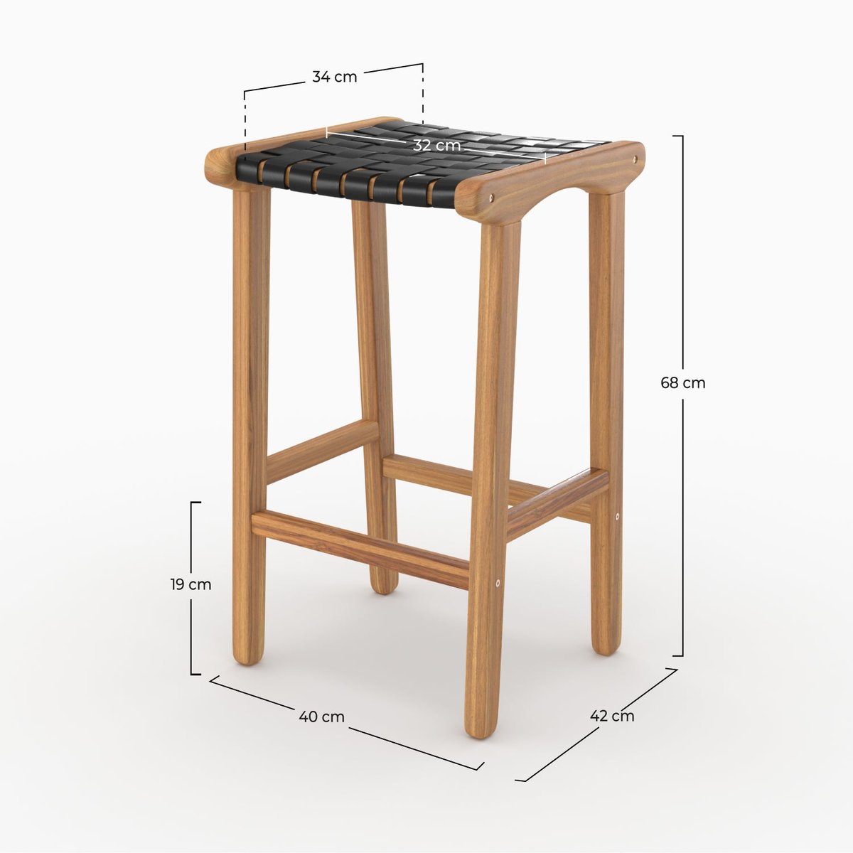 Tabouret pour îlot central 68 cm en teck et cuir - KUNA noir, MAISON PAVANE