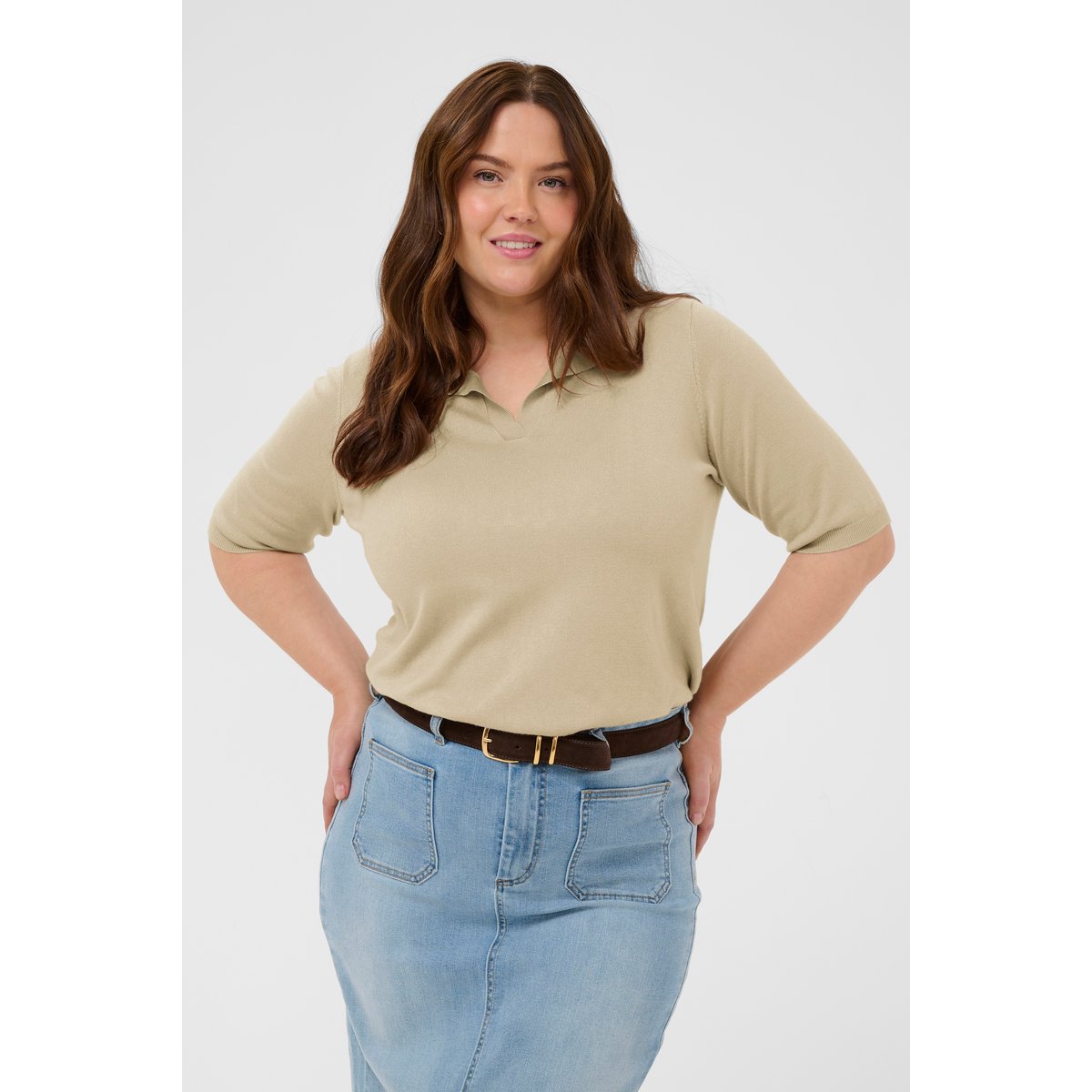 Pullover tricoté beige imprimé feather gray, KAFFE CURVE