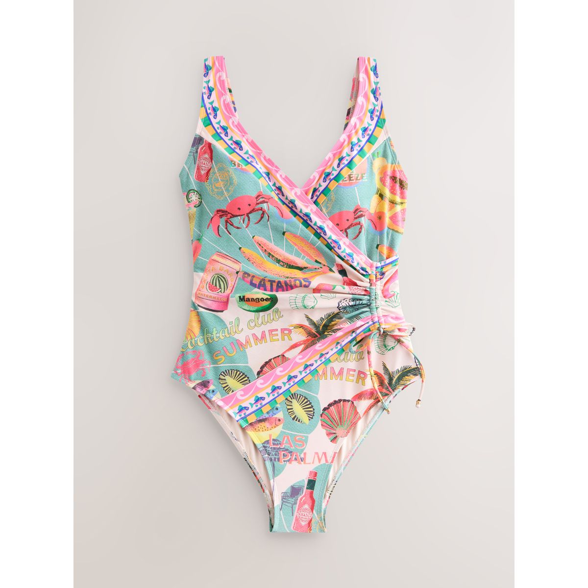 Maillot de bain gainant ruché sur le côté imprimé conversationnel, NEXT