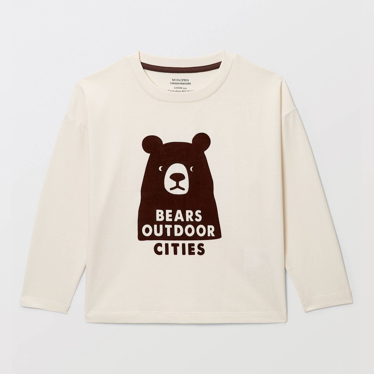 T-shirt manches longues imprimé en coton BIO GOTS naturel, MONOPRIX