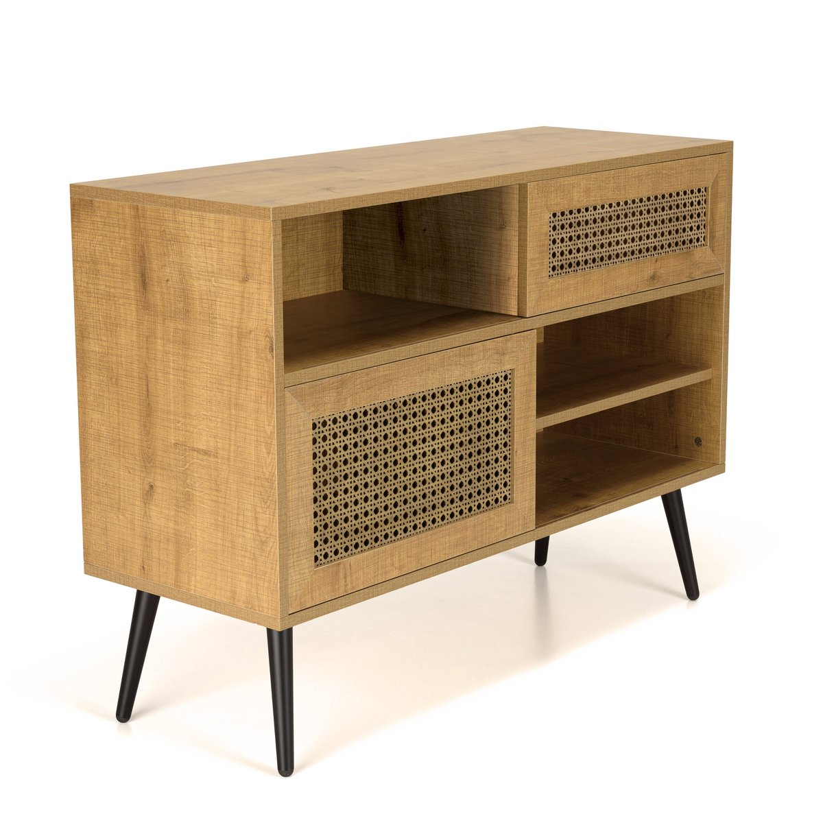 Petit buffet bois effet cannage 2 portes coulissantes ALCUDIA bois naturel, PIER IMPORT