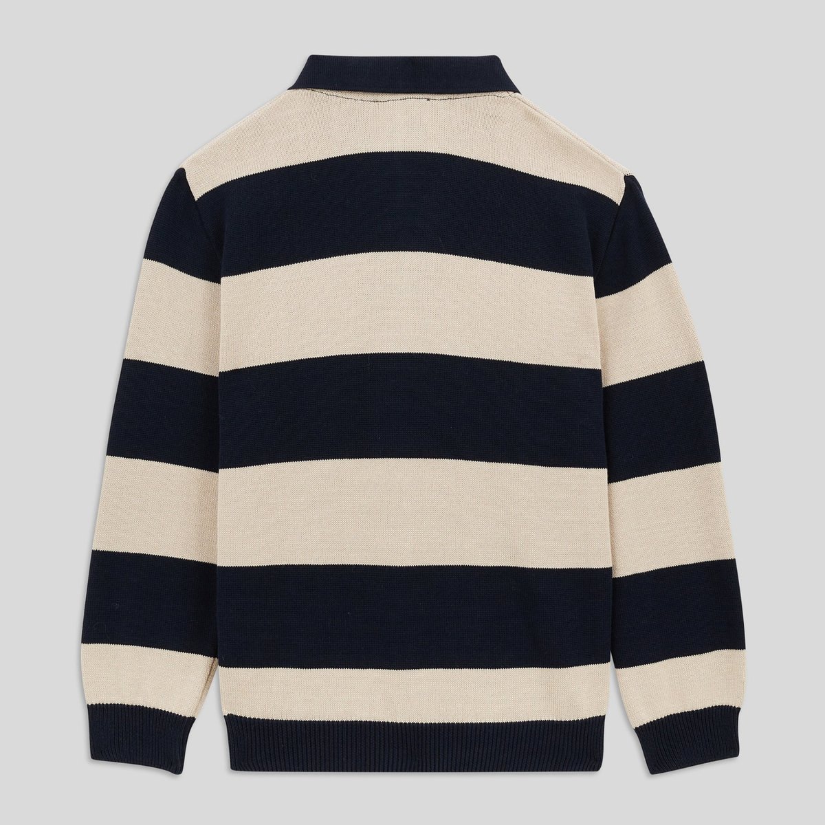 Polo manches longues à rayures fabriqué en France en coton BIO marine, MONOPRIX