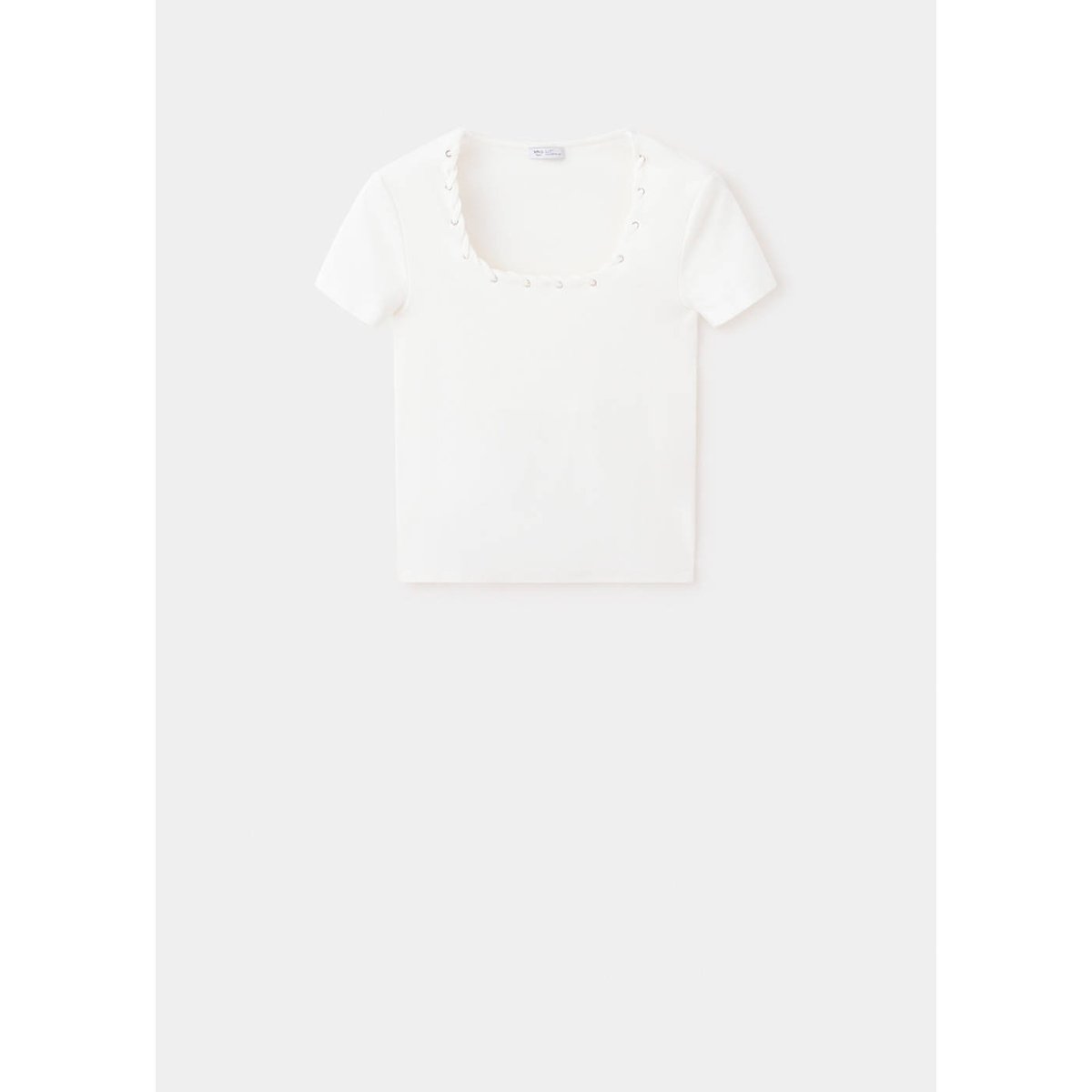 T-shirt en coton avec cordon tressé blanc cassé, MANGO TEEN