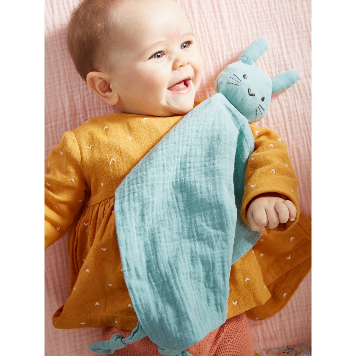Doudou lange + hochet rond vert, VERTBAUDET