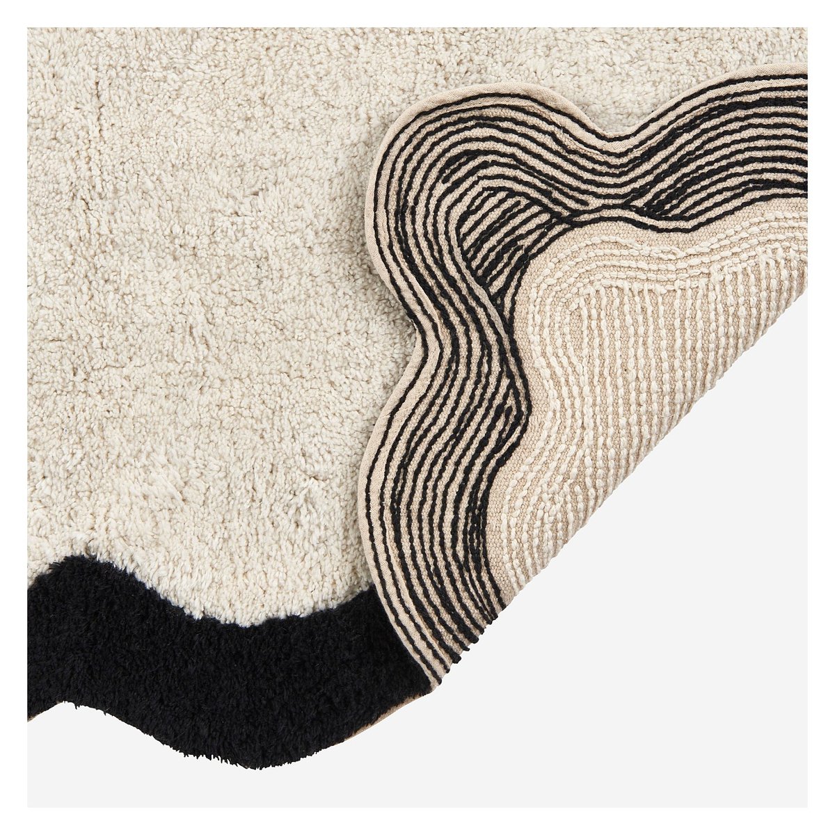 Tapis de bain festonné en coton naturel - 1200 g/m² - 50 x 80 cm NAHIA noir, beige, HABITAT