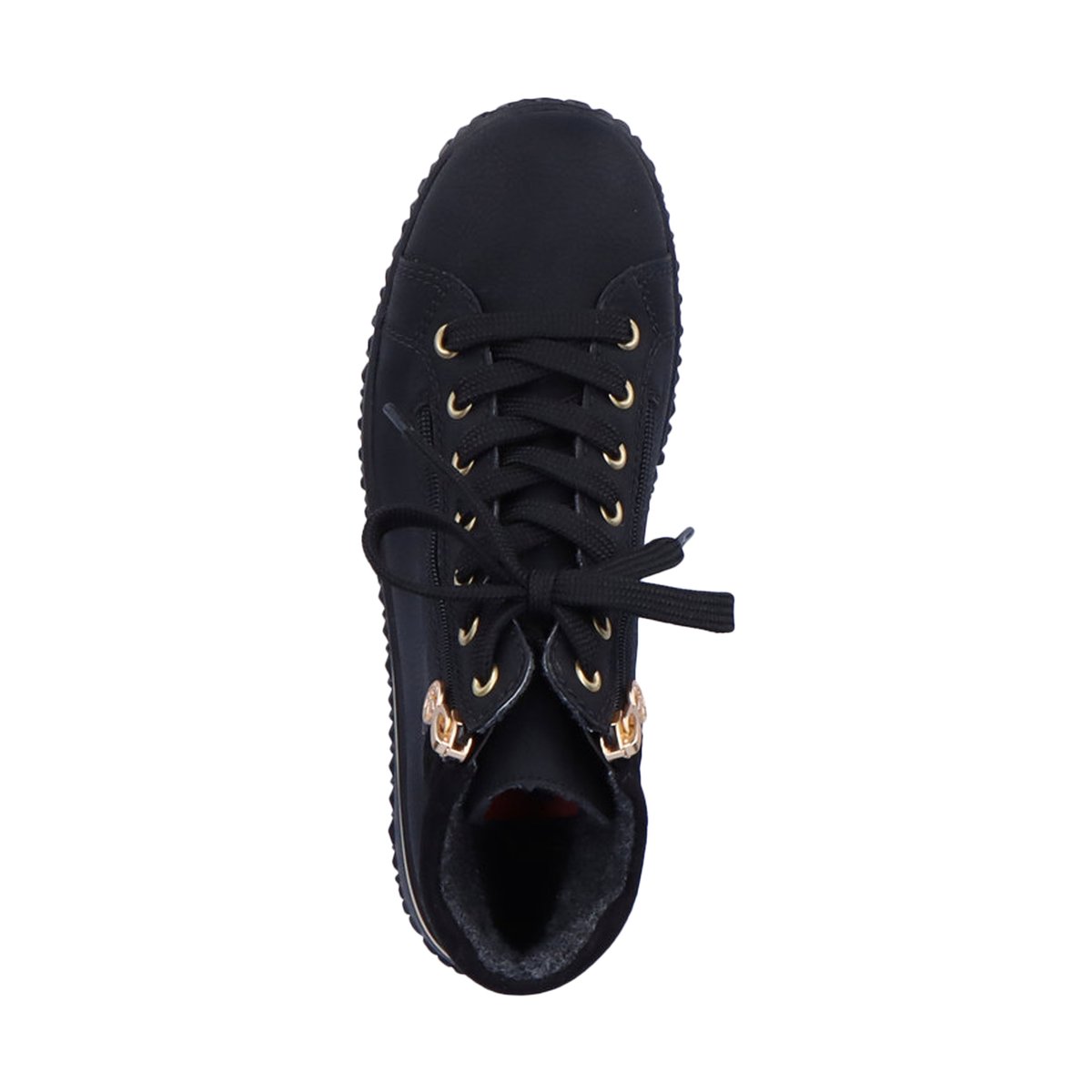 Bottines noires à talon compensé bas avec des lacets et 2 zips latéraux noires, RIEKER
