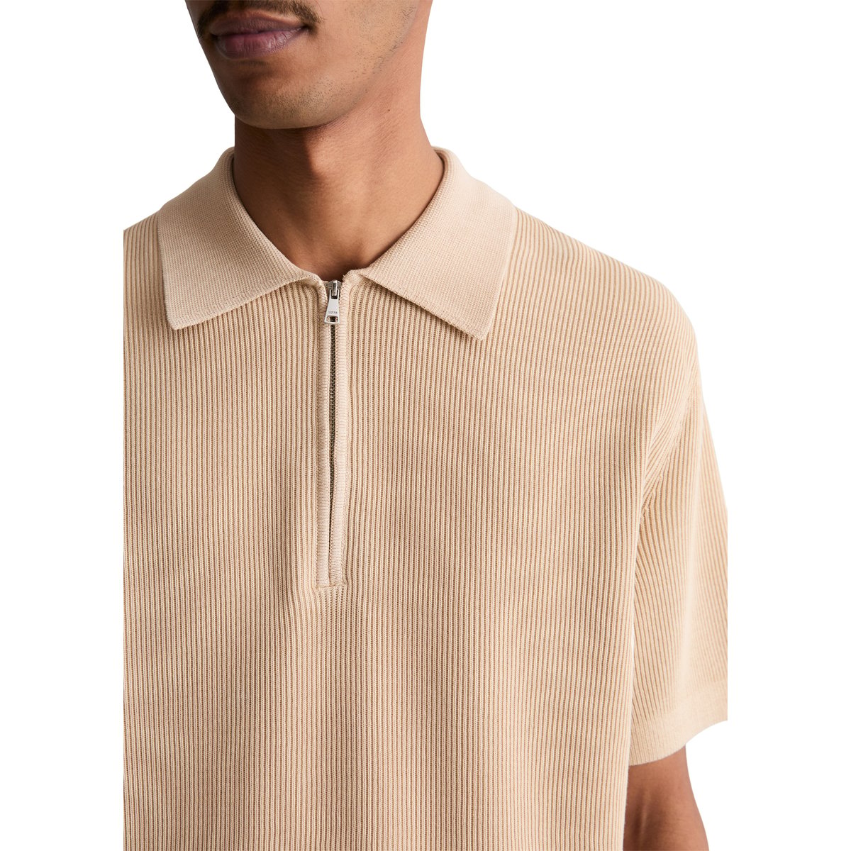Polo en tricot régulier avec une structure finement côtelée beige, MARC O’POLO DENIM