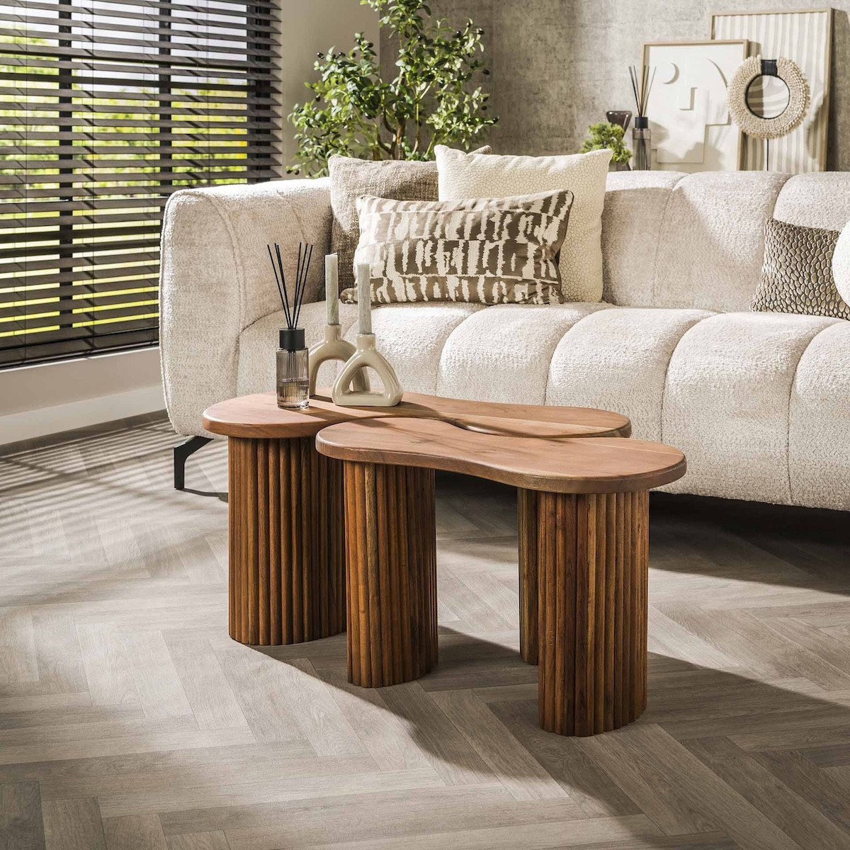 Set de tables basses organiques en bois - AMELIA marron, MATHI DESIGN