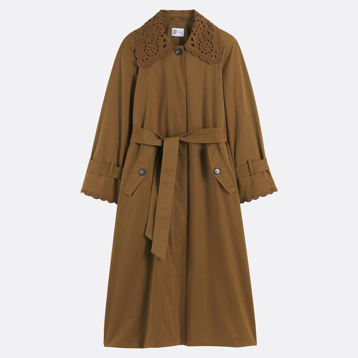 Long Trench Coat with Belt and Button Fastening dark beige, La Redoute Collections x Louise Misha