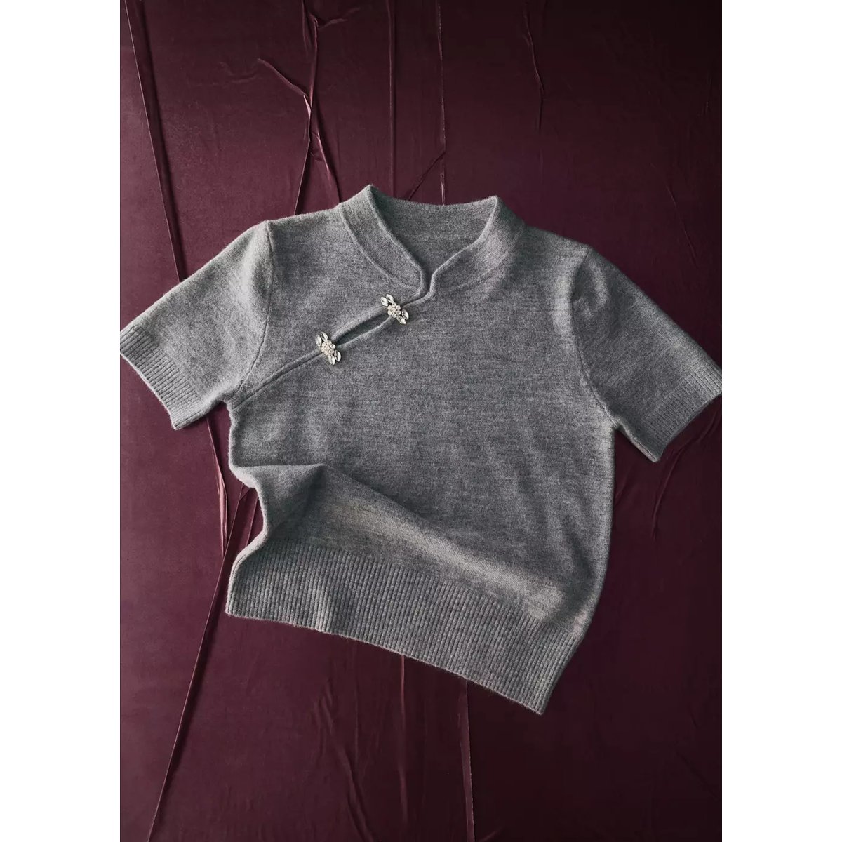 Pull-over manches courtes détail brillant gris chiné clair, MANGO