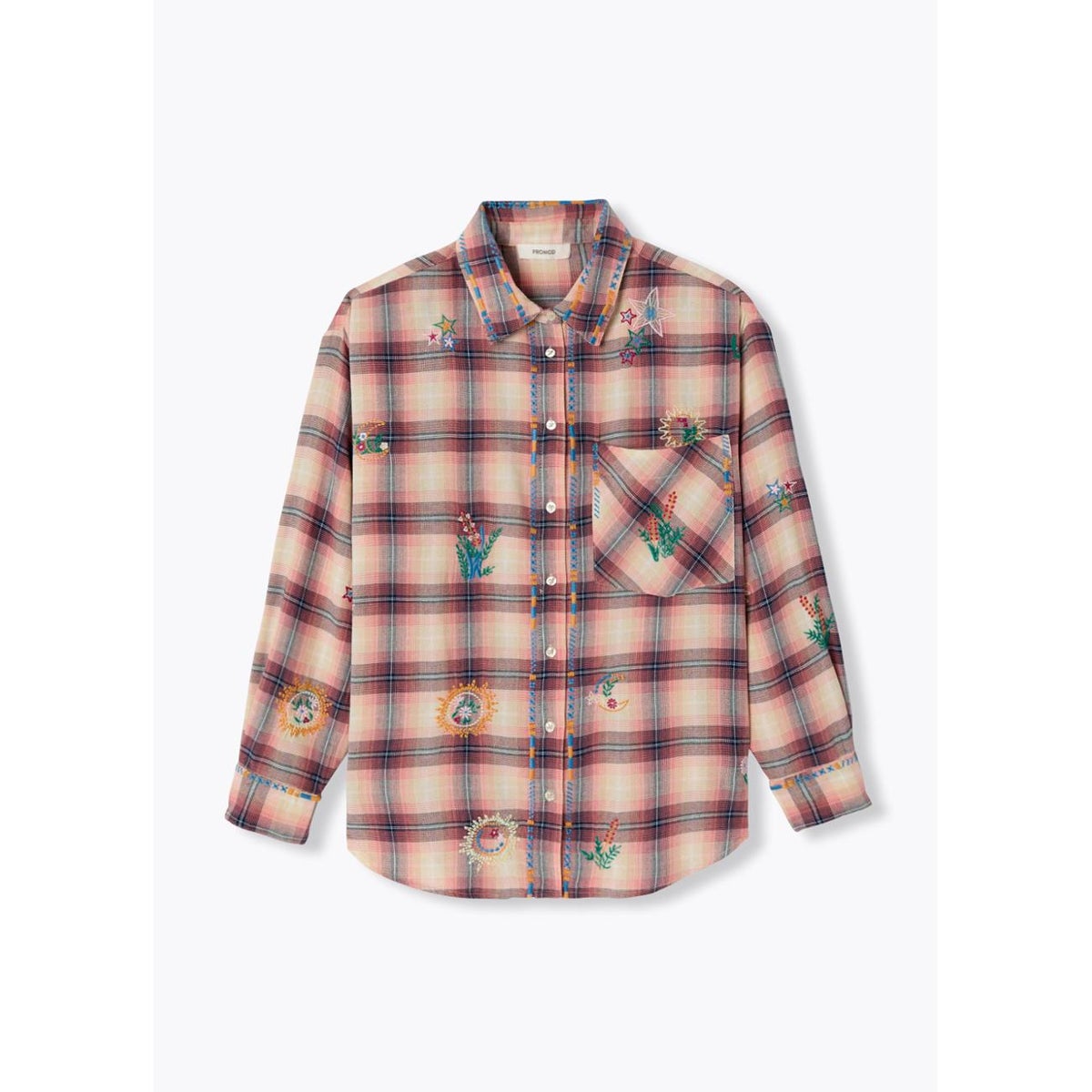 Chemise carreaux brodée carreaux multicolores, PROMOD