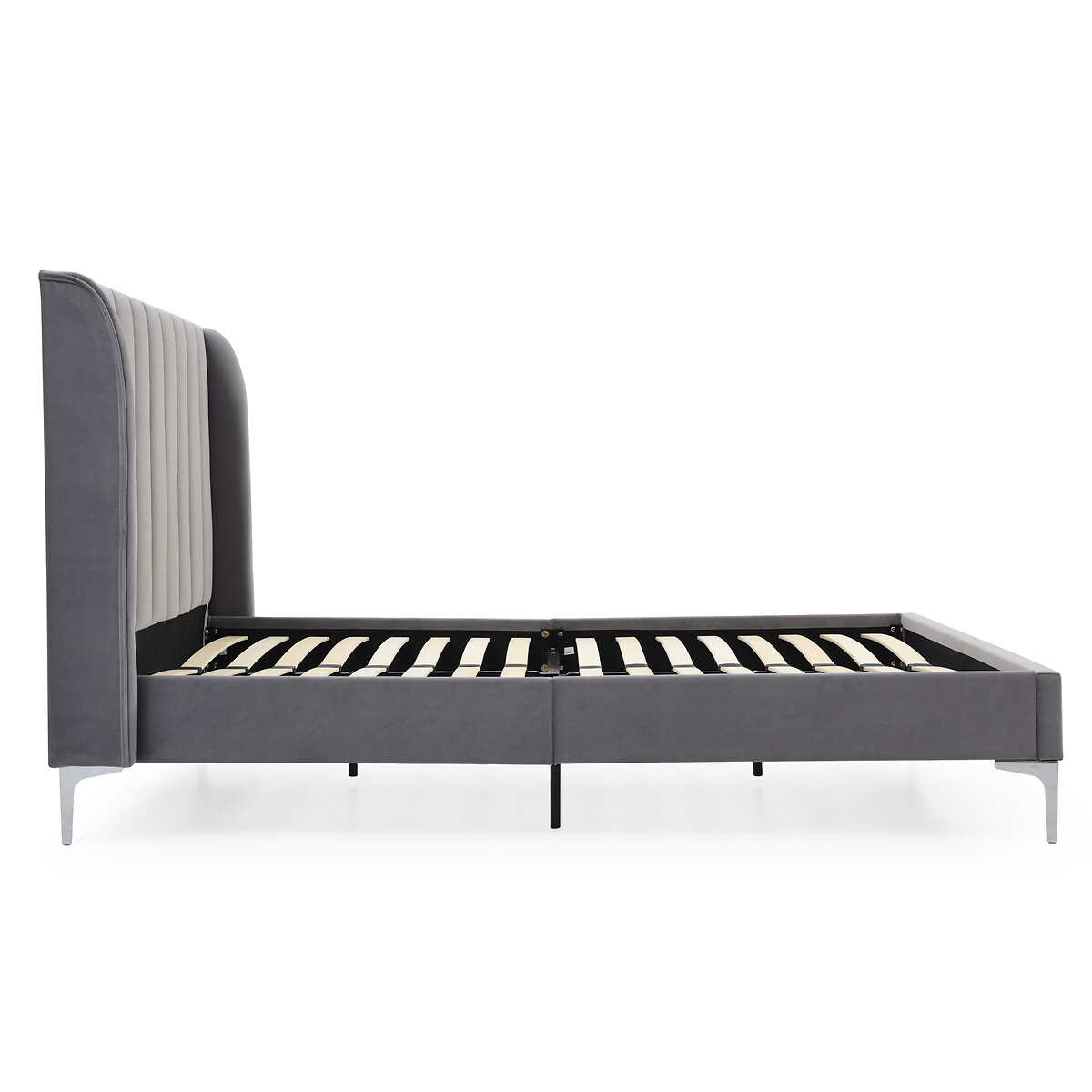 Lily Fluted Velvet Bed with Winged Headboard grey, SO'HOME