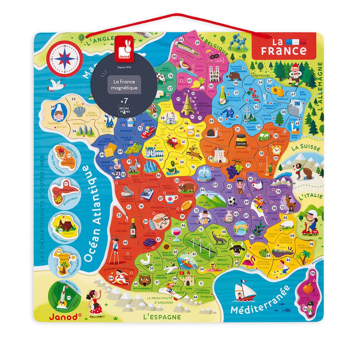 Puzzle France Magnétique 93 Pièces bleu, JANOD