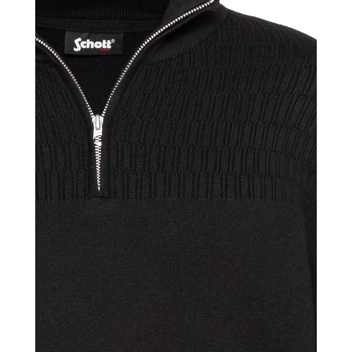 Pull col zippé en maille fine noir, SCHOTT