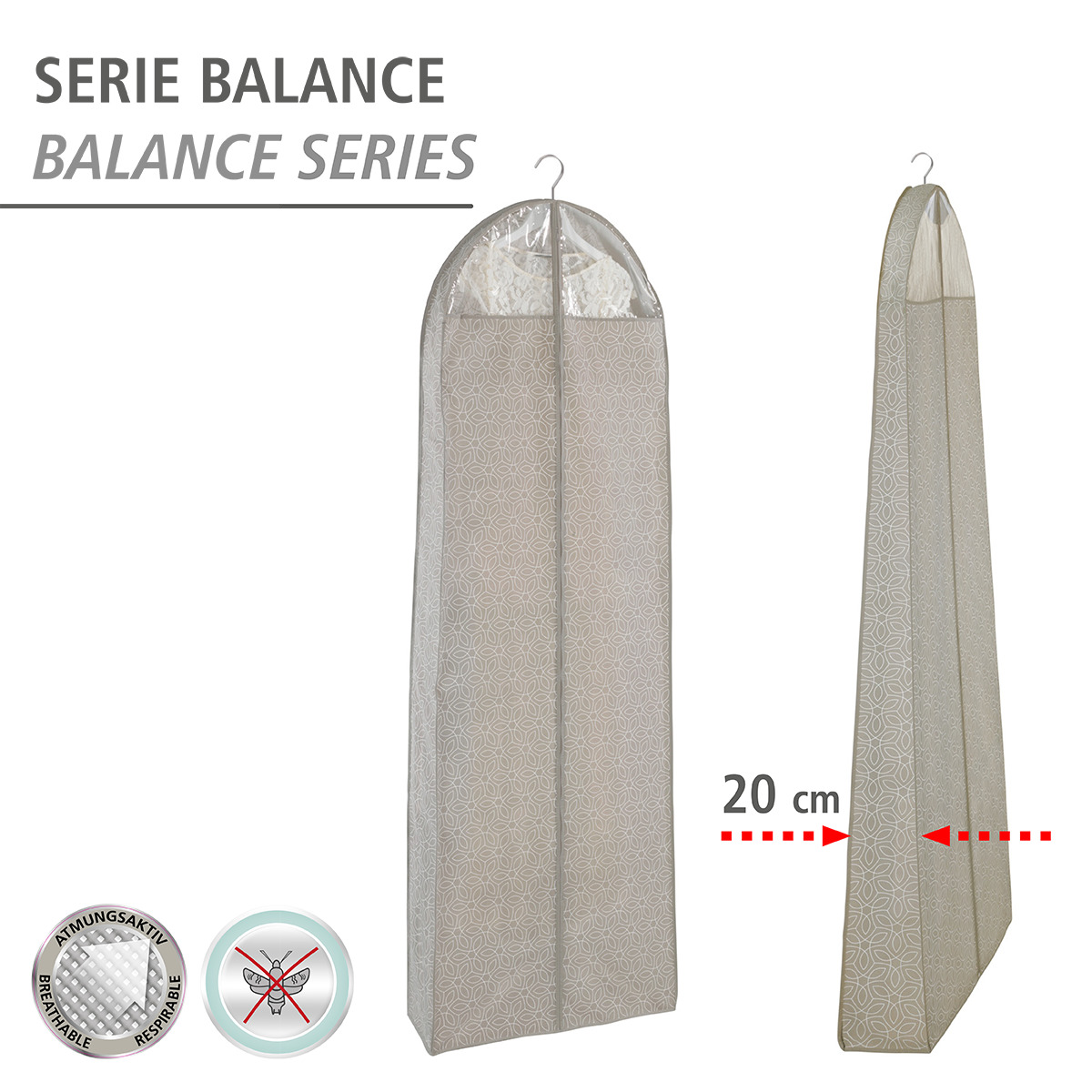 Lot de 2 housses de vêtements zippées BALANCE taupe, WENKO