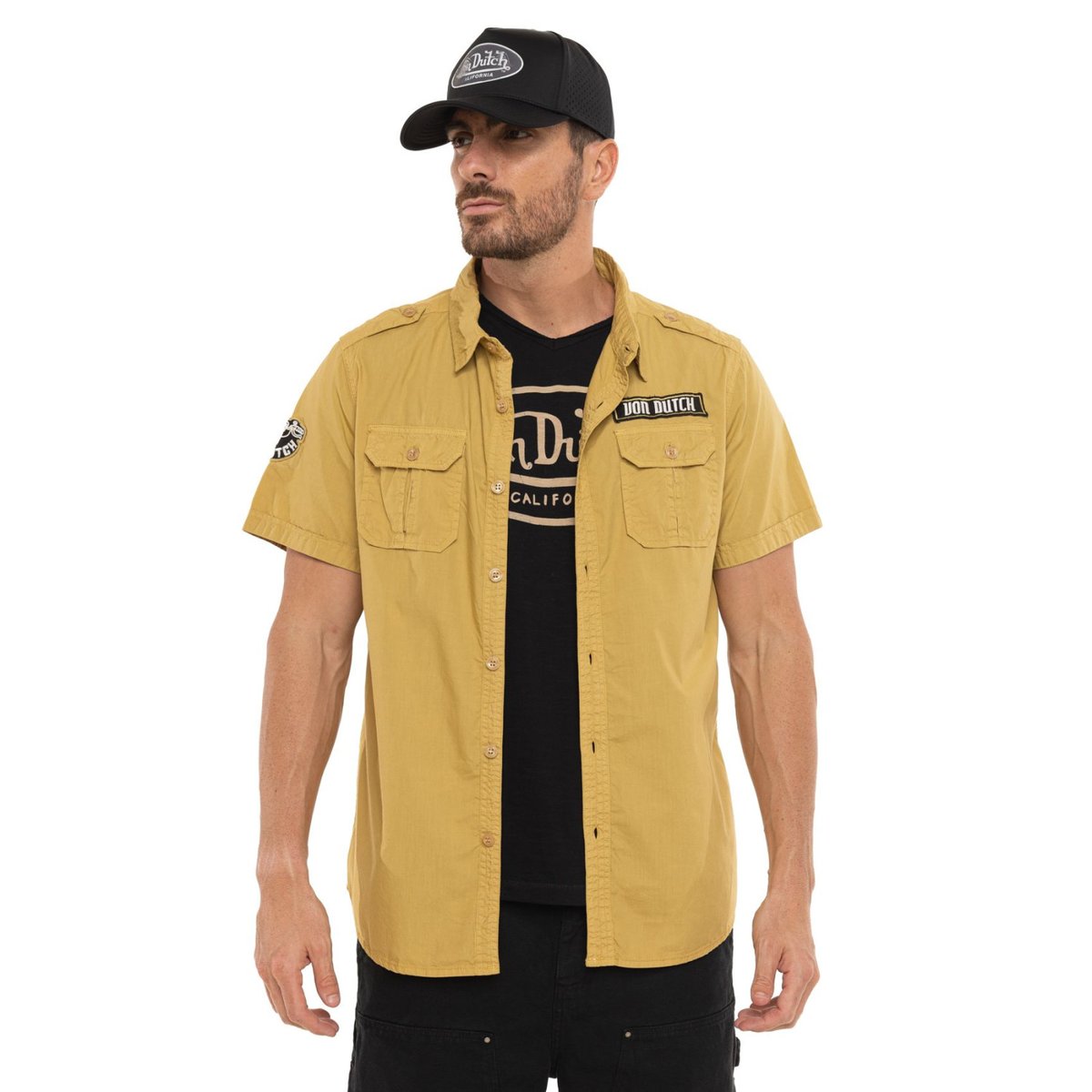 Chemise en coton DEREK jaune/noir/blanc, VON DUTCH