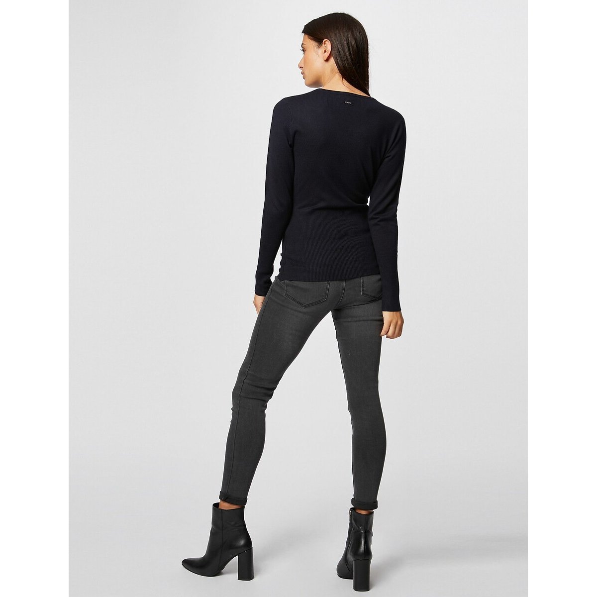 Long Sleeve Jumper with Wrapover Neck Effect black, MORGAN
